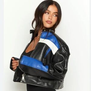 NWT Lioness Vegan Leather Jacket ★ Black, blue and white size XS